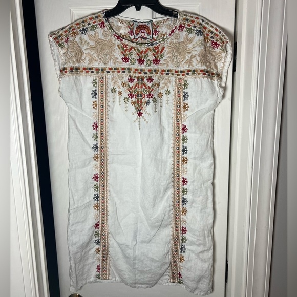 Johnny Was Chandra White Linen Embroidered Tunic Dress Size Small Boho Indie - Picture 2 of 8